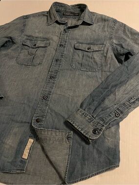 VTG 90’s Polo Ralph Lauren RL Naval Res Chambray Denim Long Sleeve Shirt LARGE